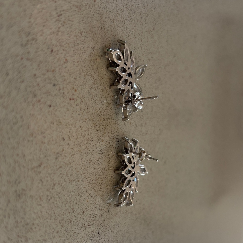 Sterling Silver Elegant Sparkling CZ Floral Earrings Wedding/Special Occasion - Picture 2 of 5